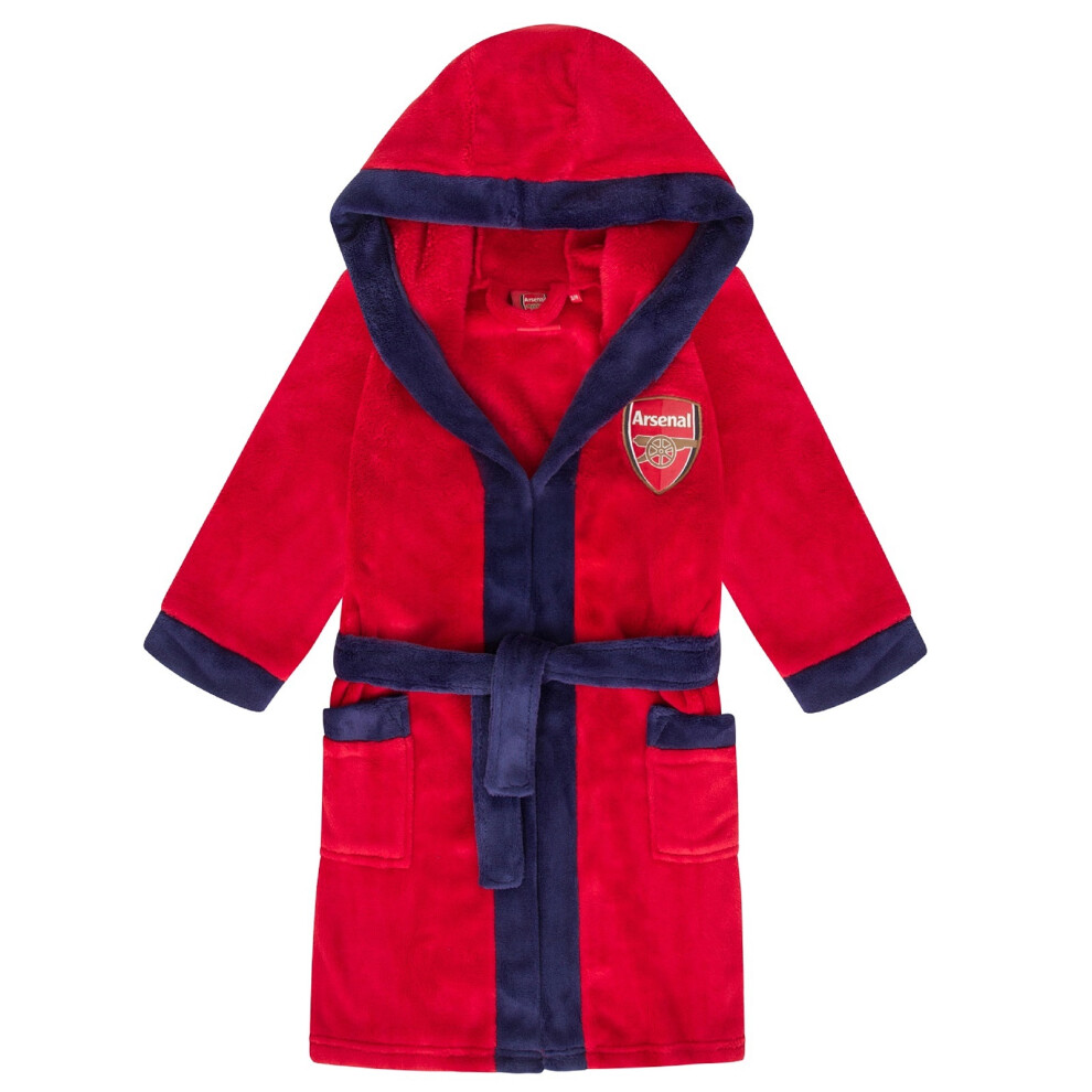 (Red, 5-6 Years) Arsenal FC Official Football Gift Boys Hooded Fleece Dressing Gown Robe