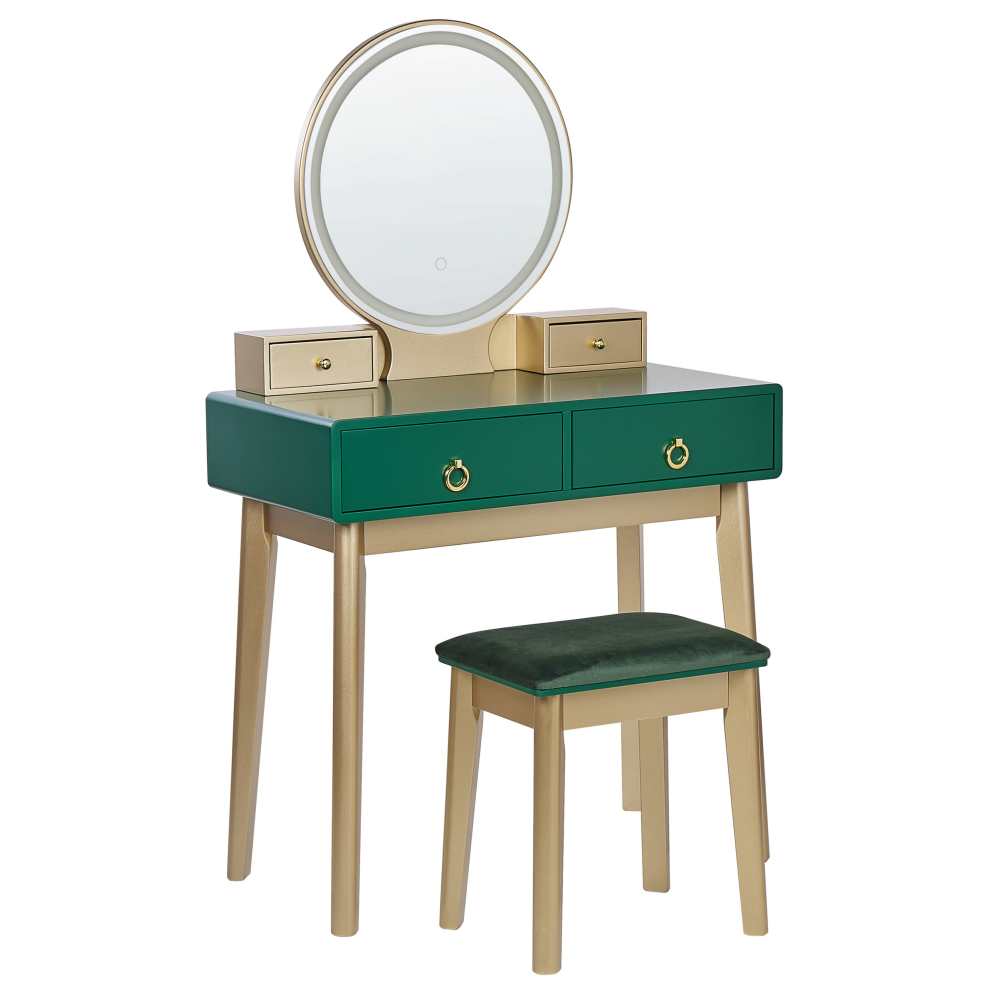 Dressing Table with Mirror and Stool FEDRY LED Emerald Green