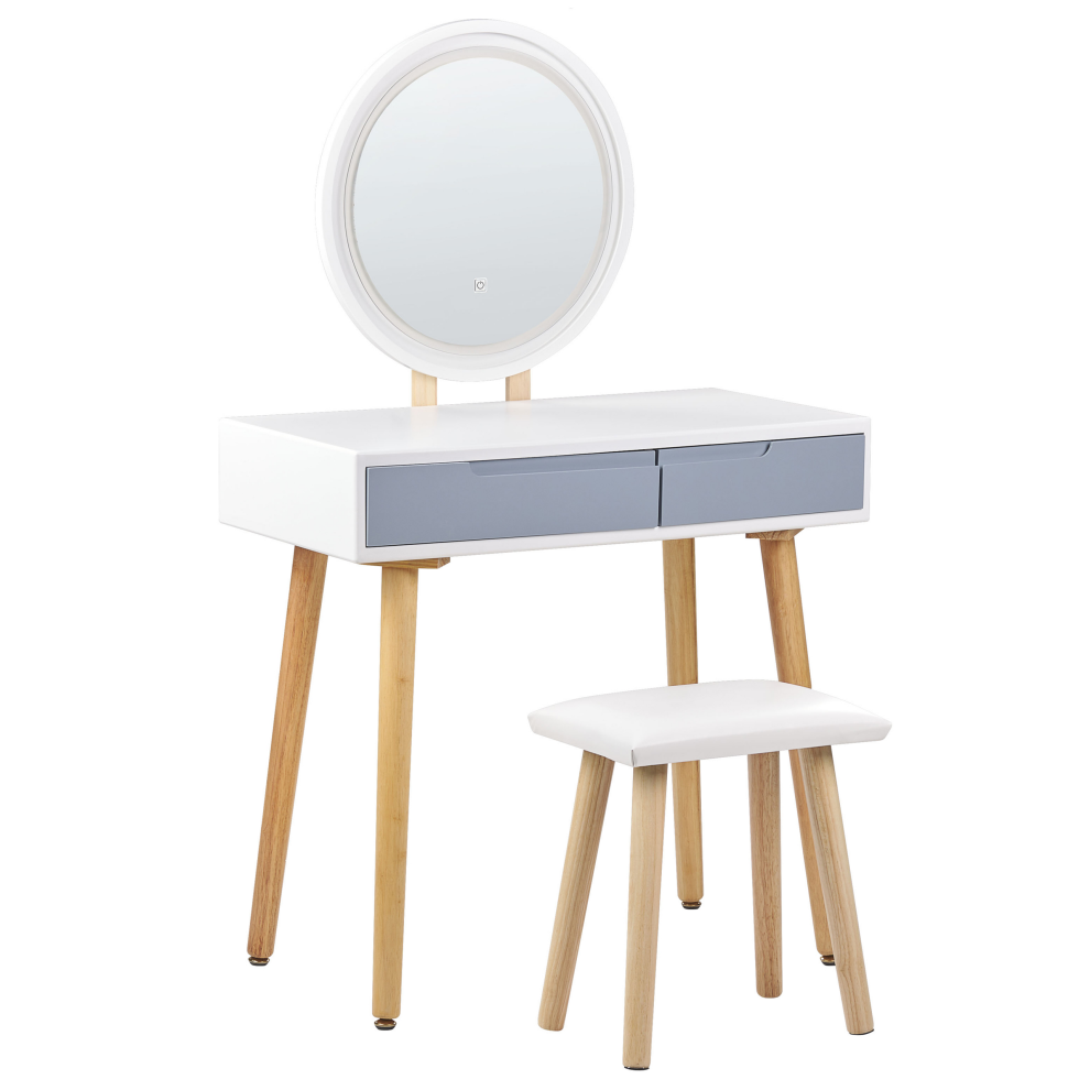 Dressing Table with Mirror and Stool JOSSELIN LED White