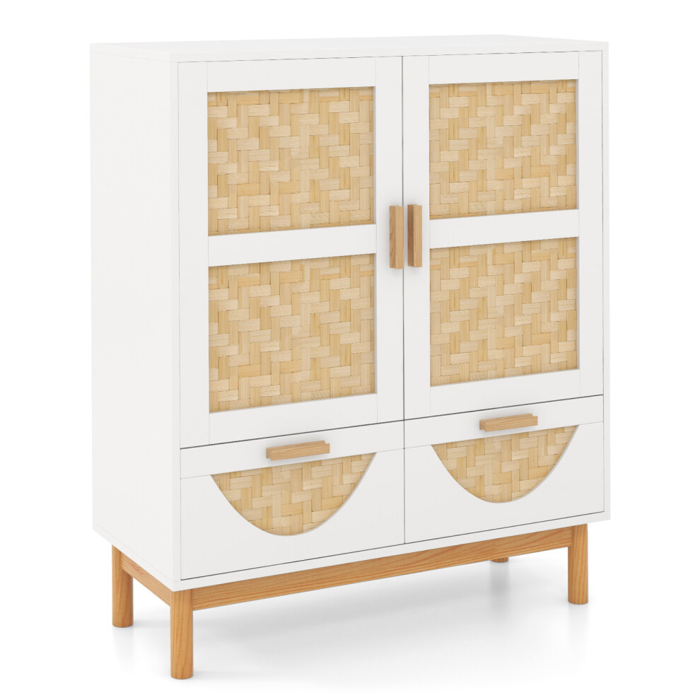 2-Door Sideboard Buffet Cabinet w/ Bamboo Woven Doors