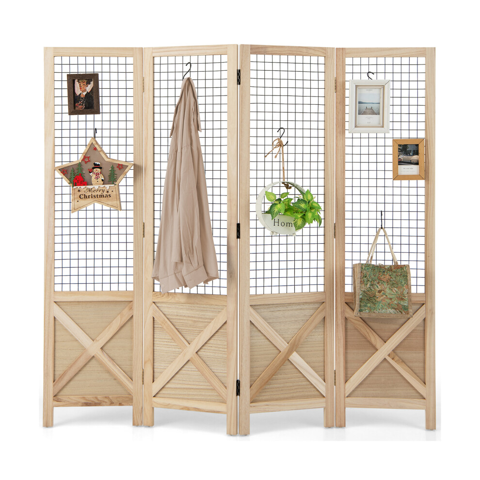 4-Panel Decorative Wood Room Divider Folding Privacy Screen