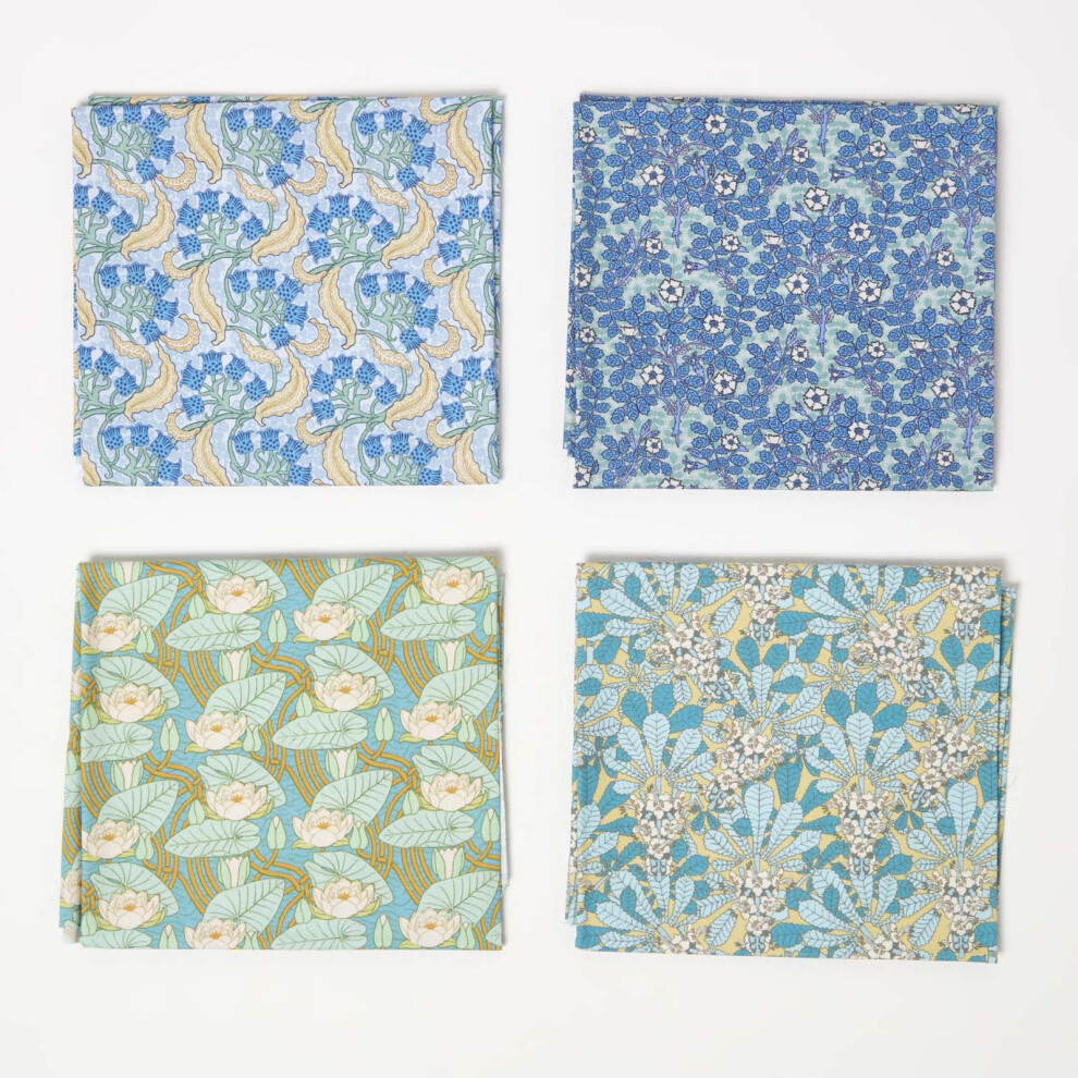 (Blue) Set of 4 Art Deco Fat Quarters Fabric Bundles