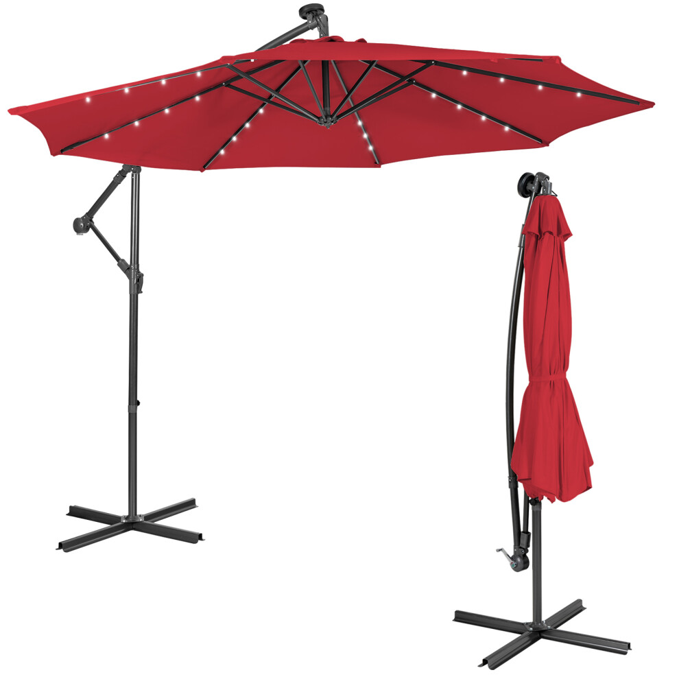 10 ft Cantilever Umbrella w/ 32 Solar-Powered LED Lights