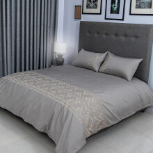 (Double, Gold) FlaxLinen Organic Triangle Design Duvet Cover sets