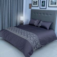 (Super King, Charcoal) FlaxLinen Organic Triangle Design Duvet Cover sets