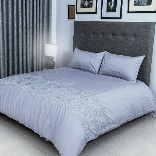 Flax Linen Triangle Design Duvet Cover set Silver ( King )