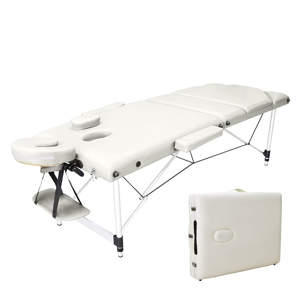(Beige White) Portable Massage Bed Table 3-Section Aluminium