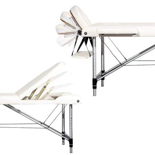 Vesgantti (Beige White) Portable Massage Bed Table 3-Section Aluminium 2