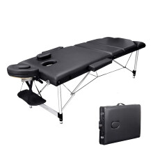 (Black) Portable Massage Bed Table 3-Section Aluminium