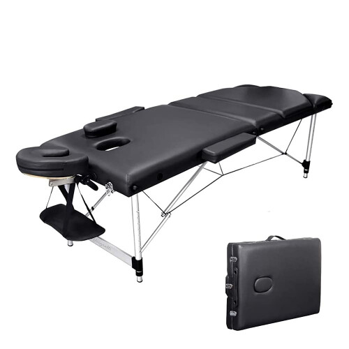 Vesgantti (Black) Portable Massage Bed Table 3-Section Aluminium