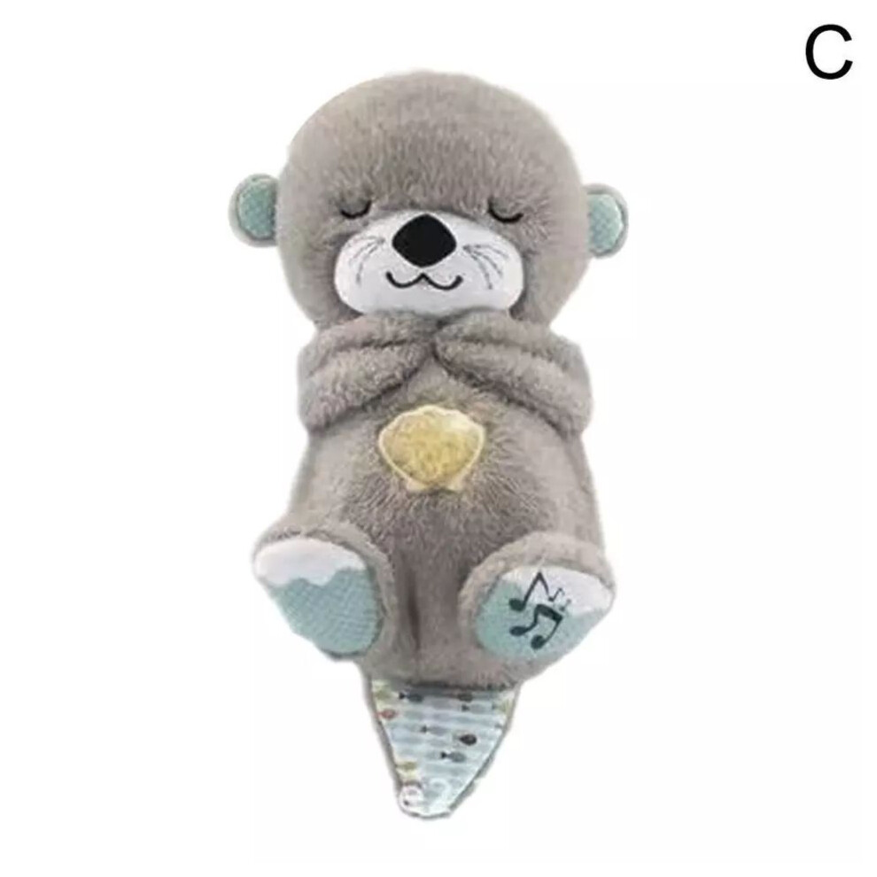 ( Gray) With Breathing Movement Soothing Sleeping Otter Toy Baby Baby Sleepy Music Doll Dark/Gray