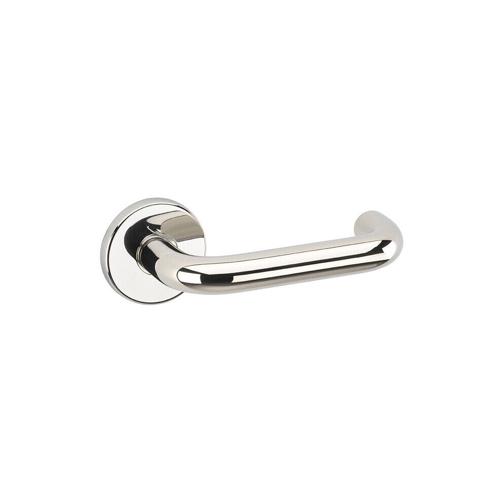 URBNLIVING Return Metal Lever Latch Door Handles Set Round Rose Internal & External Stylish Design Easy Installation Suitable for Home & Office Doors (Polished Nickel Rose) - Image 2