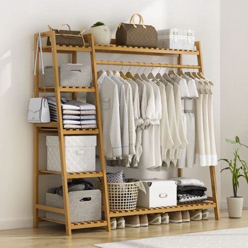 Living And Home (Natural) Bamboo Bedroom Garment Clothes Rack 130cm