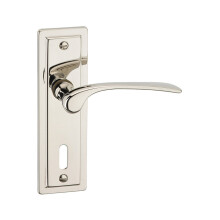 (Satin Nickel Keyhole) Como Metal Lever Latch Door Handles Set Round Rose