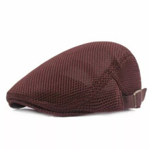 (Brown) Men Mesh Hat Flat Cap Golf Driving Breathable outdoor CabbieHighQuality Newsboy
