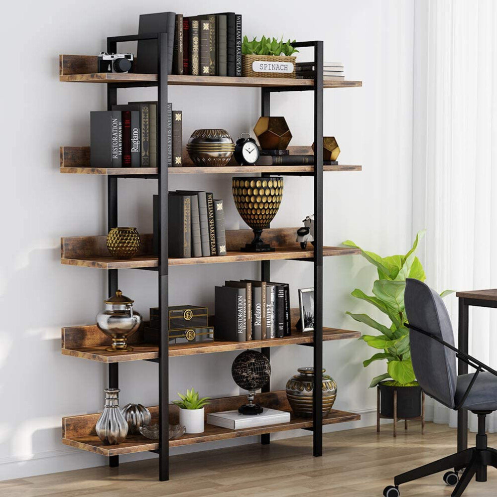 Tribesigns 5-Tier Bookshelf, Industrial Standing Shelf, Ladder Shelf