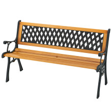 126cm Patio Garden Bench Cast Metal Frame Park Bench w/ Wood Seat