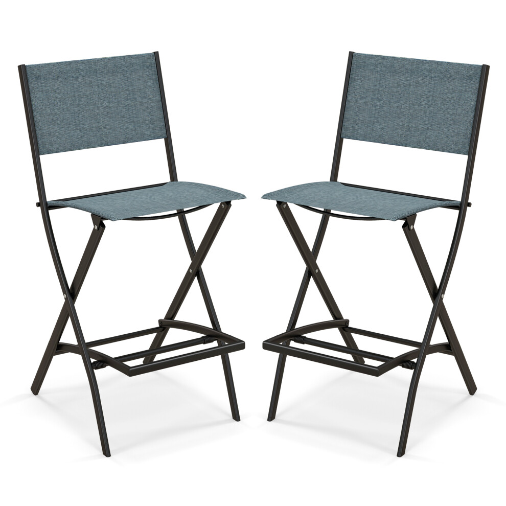 Outdoor Bar Chair Set of 2 Folding Bar Height Stool w/ Footrest