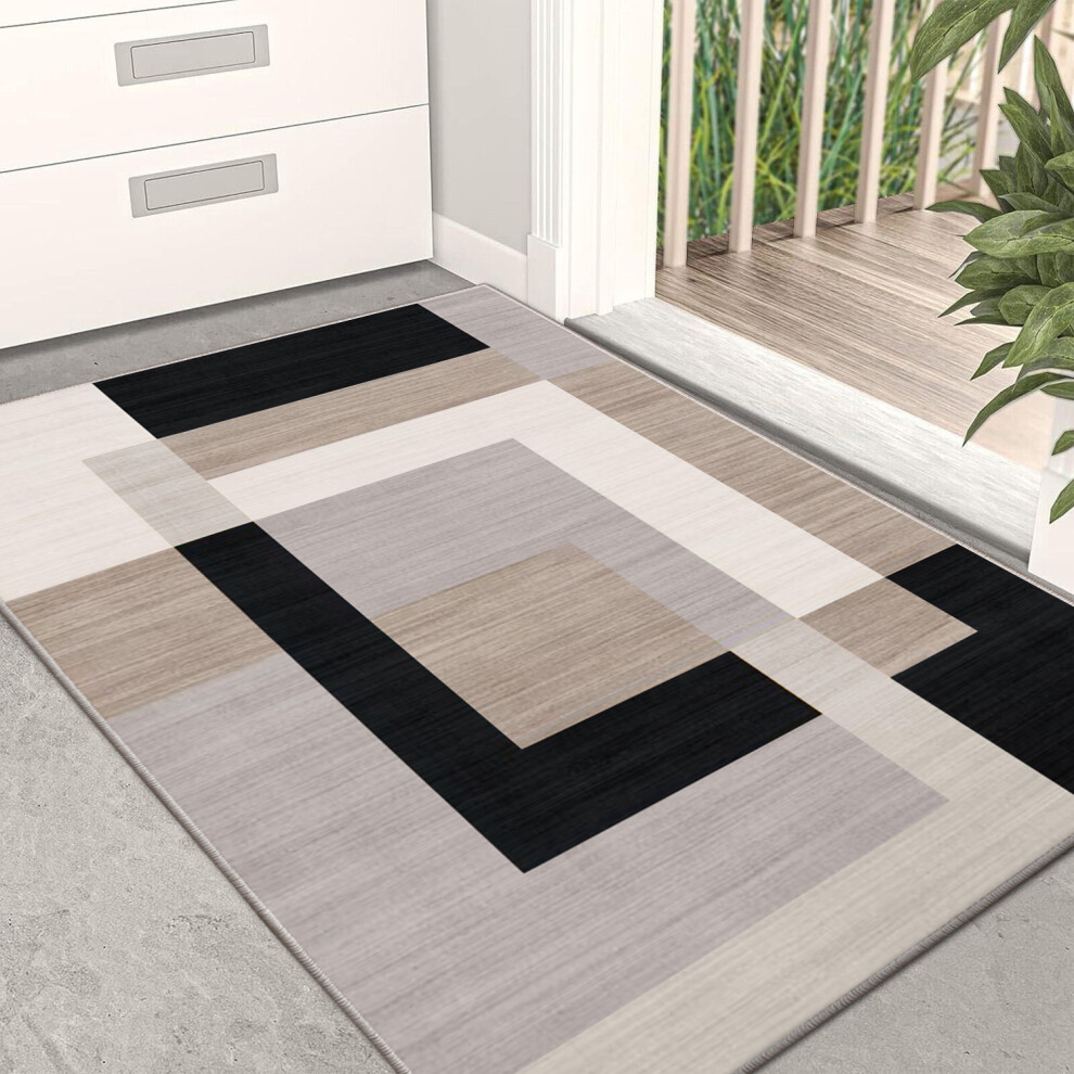 Aspire Homeware (40X60 Cm, Milo Neutral) Non-Slip Area Rugs Printed Geometric Carpets Hallway Runner Cream