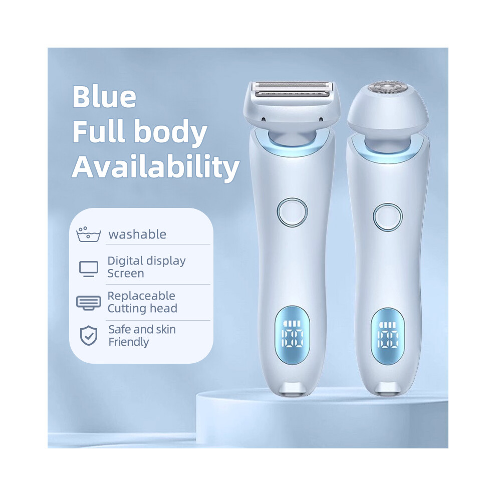 (Blue) Painless Hair Removal Epilator USB Rechargeable Trimmer Women Body Razor Face Leg Armpit Bikini Hand Pubic Shaver Hair Remover
