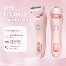 (Pink) Painless Hair Removal Epilator USB Rechargeable Trimmer Women Body Razor Face Leg Armpit Bikini Hand Pubic Shaver Hair Remover