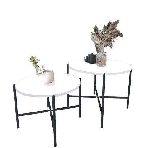 URBN Living (White) 2-Pcs Round Wooden Nesting End Coffee & Side Table