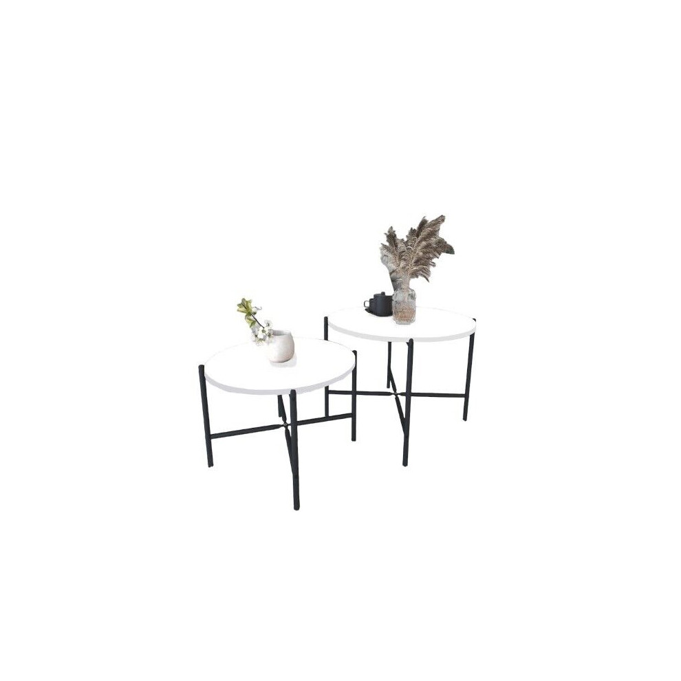 Urbn Living (White) 2-Pcs Round Wooden Nesting End Coffee & Side Table White