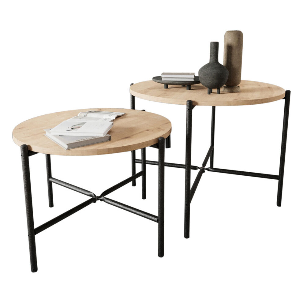 Urbn Living (Pine) 2-Pcs Round Wooden Nesting End Coffee & Side Table Blue