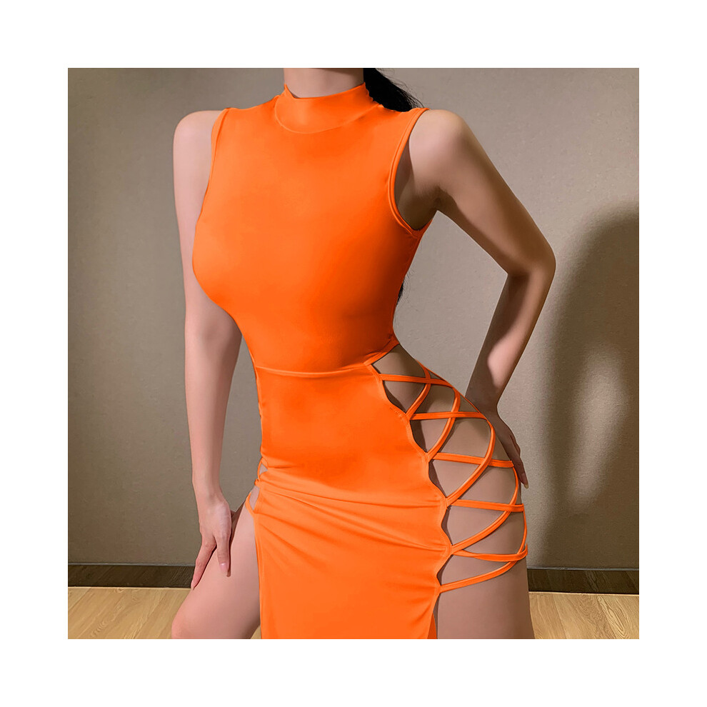 (Orange, L) CAKULO Elegant Black Sleeveless Bandage Sexy Dress for Women Club Party Backless Tank Dresses Skinny Fashion Summer