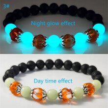 (Blue-green light) Halloween pop glow-in-the-dark pumpkin glass bracelet volcanic stone beads simple and versatile luminous hand ornament