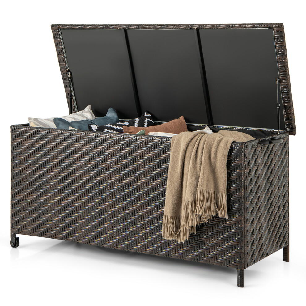 Tightly-Woven Rattan Deck Box Storage Cabinet w/ Polyester Liner