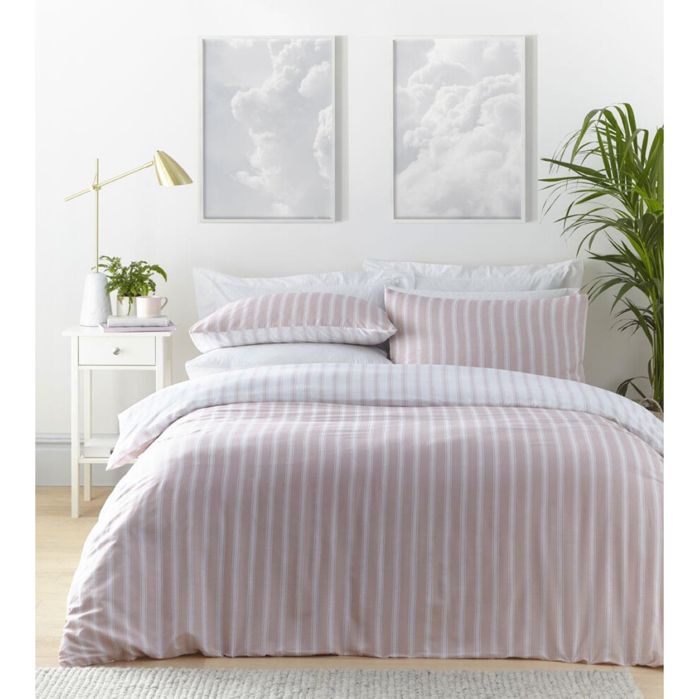(Super King) Stripe duvet set quilt cover blush pink bedding