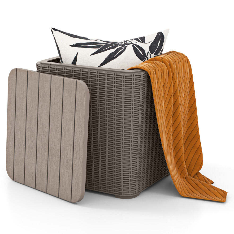 43L Outdoor Storage Side Table Wicker End Table w/ Removable Lid
