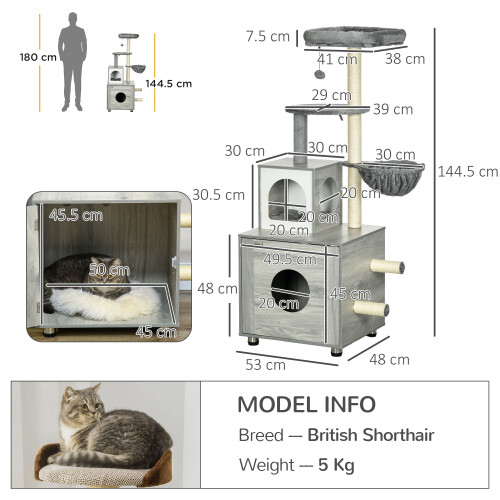 PawHut PawHut Cat Litter Box Enclosure, with Cat House, Bed, Scratching Posts, Platform 1