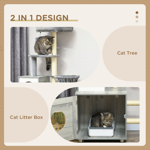 PawHut PawHut Cat Litter Box Enclosure, with Cat House, Bed, Scratching Posts, Platform 2
