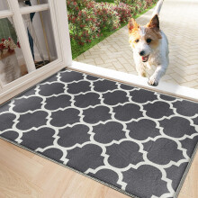 (AVA GREY, 40cm x 60cm ( 1 ft 4" x 2 ft)- Small Door Mat) Non Slip Area Rugs Printed Geometric Carpets Mats