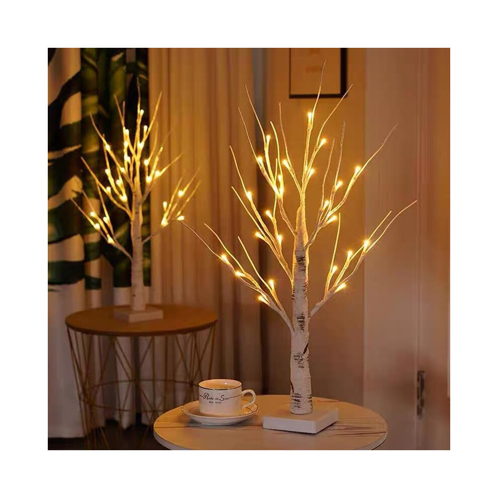 (Pre-Lit Twig Tree 2ft x2) Small Birch Twig Tree Pre-Lit 24 Warm White LED USB Battery Operated Festive