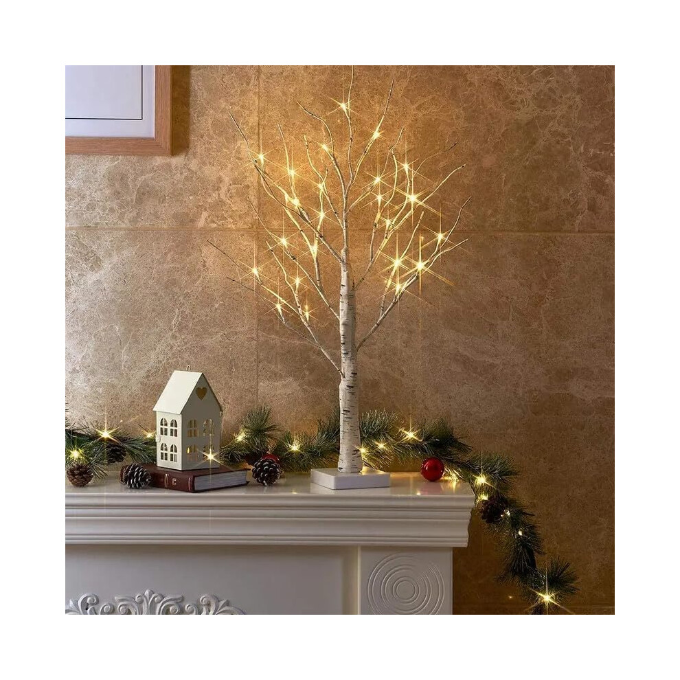 (Pre-Lit Twig Tree 2ft) Small Birch Twig Tree Pre-Lit 24 Warm White LED USB Battery Operated Festive