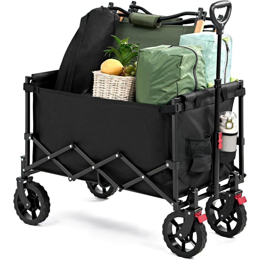 Vivo-AW220 Heavy-Duty Folding Hand Cart Wagon, 100kg Capacity, Telescopic Handle, 4-Wheel Trolley for Camping, Beach & Garden