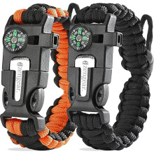 aZengear Paracord Survival Bracelet Flint Steel Fire Starter Compass Whistle Hiking Accessories Wild Camping Equipment Kit Bushcraft Emergency 2 Pack