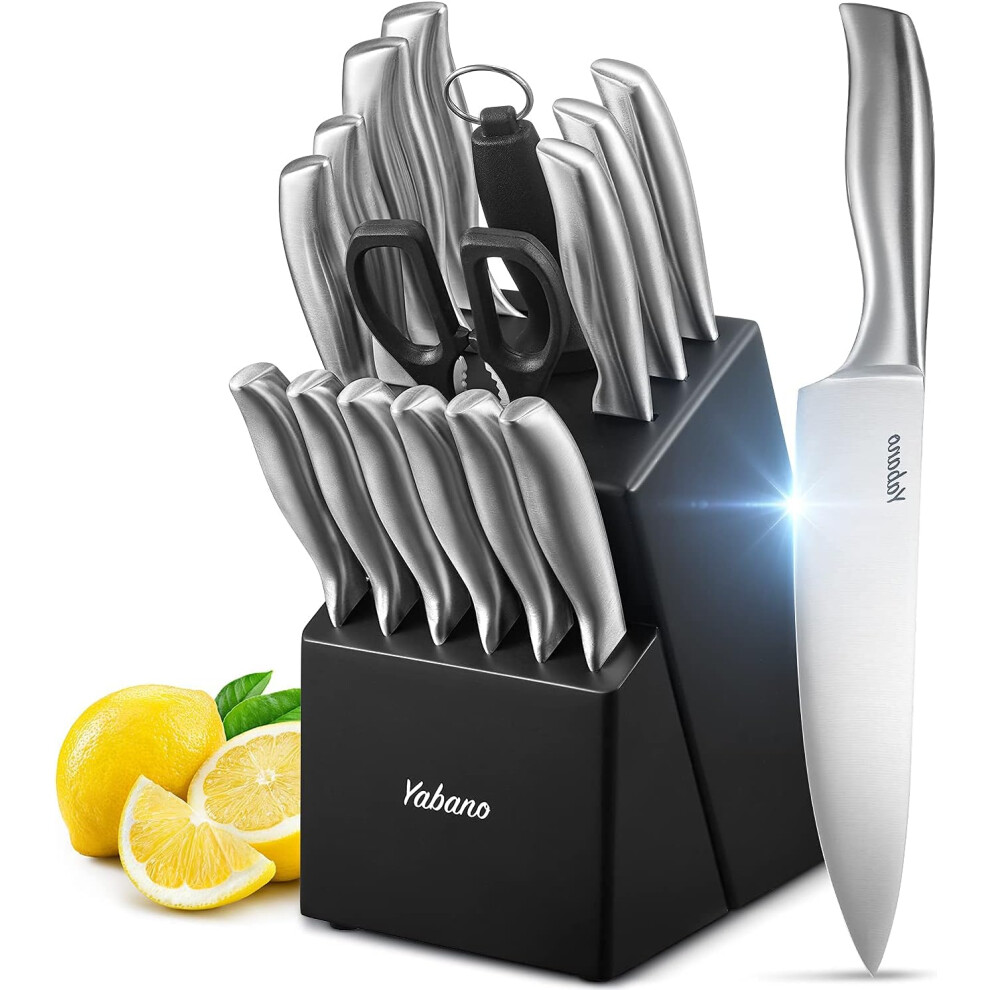 Knife Set, 16 Piece Kitchen Knifes Set with Block Wooden, German High-Carbon Stainless Steel Chef Knife, Steak Knives, Meat Scissors, Knife Sharpener