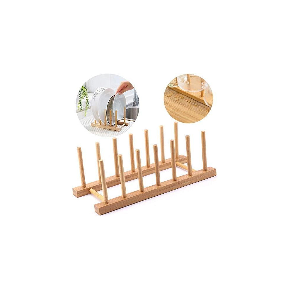 MantraRaj Bamboo Dish Rack Plate Racks Stand Pot Lid Holder Kitchen Cabinet Organizer for Dish, Bowl, Tableware, Cups, Cutting Board