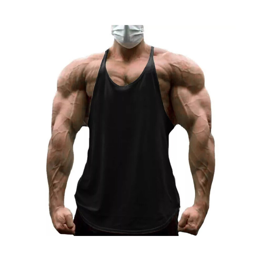 (black, XL) Stringer Vest Solid Top Fitness Muscle Tank Gym Men Workout Bodybuilding Sports