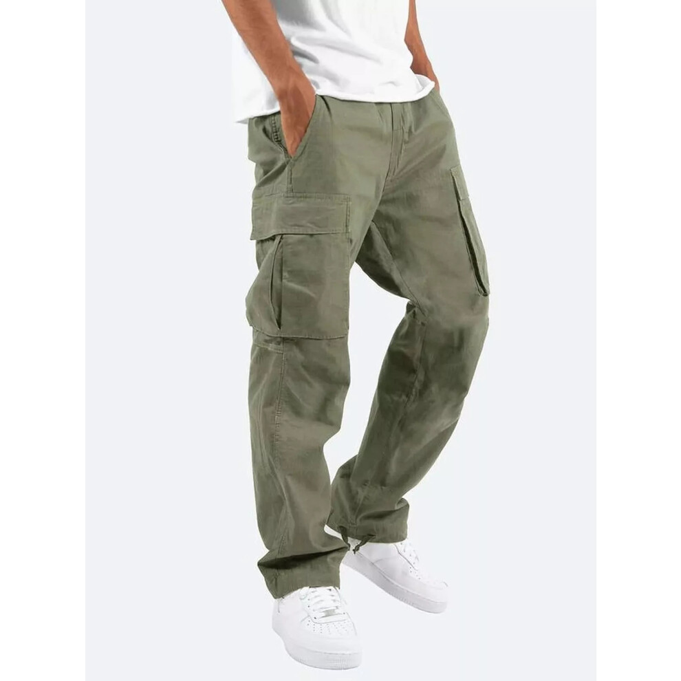 (Green, L) Mens Summer Chino Cotton Pants Work Combat Jeans Pant Work wear Cargo Trousers