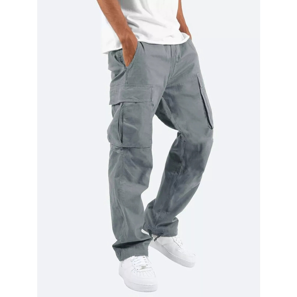 (Gray, 5XL) Mens Summer Chino Cotton Pants Work Combat Jeans Pant Work Wear Cargo Trousers 8144480308118