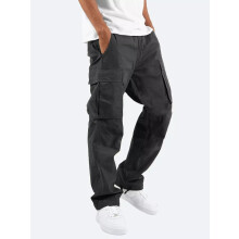 (Black, M) Mens Summer Chino Cotton Pants Work Combat Jeans Pant Work wear Cargo Trousers