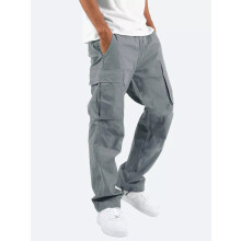 (Gray, M) Mens Summer Chino Cotton Pants Work Combat Jeans Pant Work wear Cargo Trousers