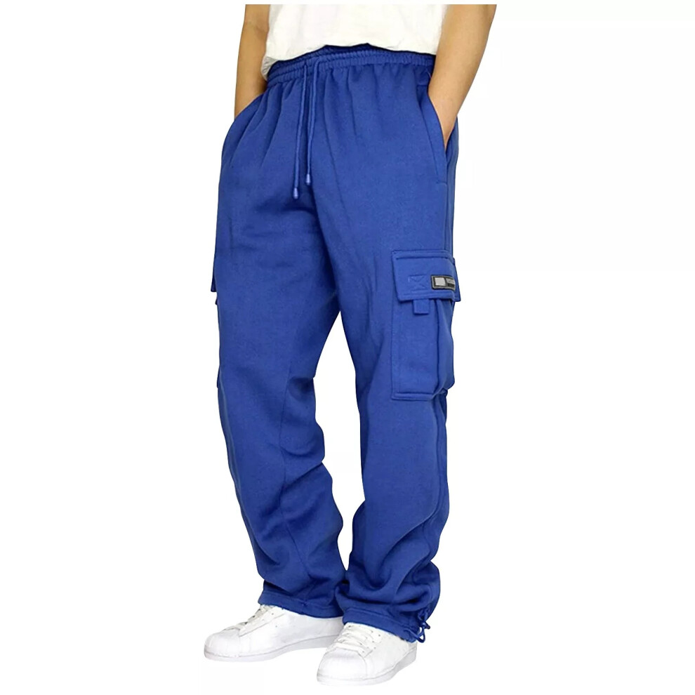 (Blue, 2XL) Mens Joggers Pants Tracksuit Bottoms Loose Jogging Straight Sweatpants Trousers