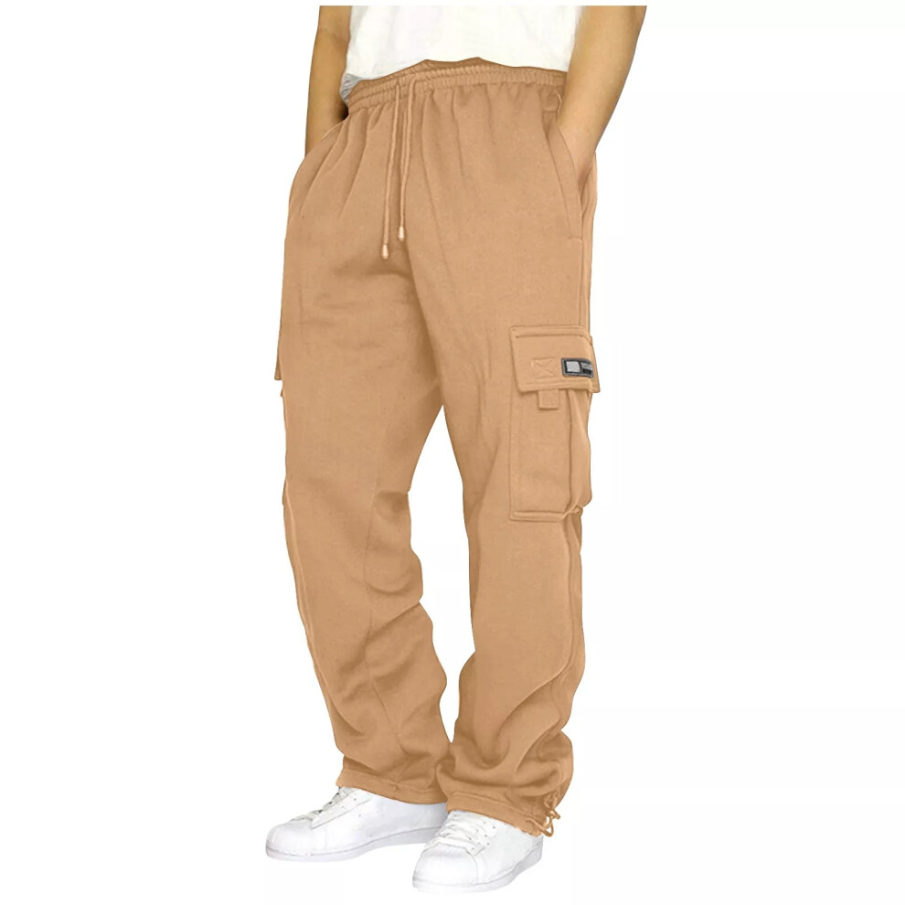 (Dark Beige, S) Mens Joggers Pants Tracksuit Bottoms Loose Jogging Straight Sweatpants Trousers-image-OPC-PDYKNDM-NEW