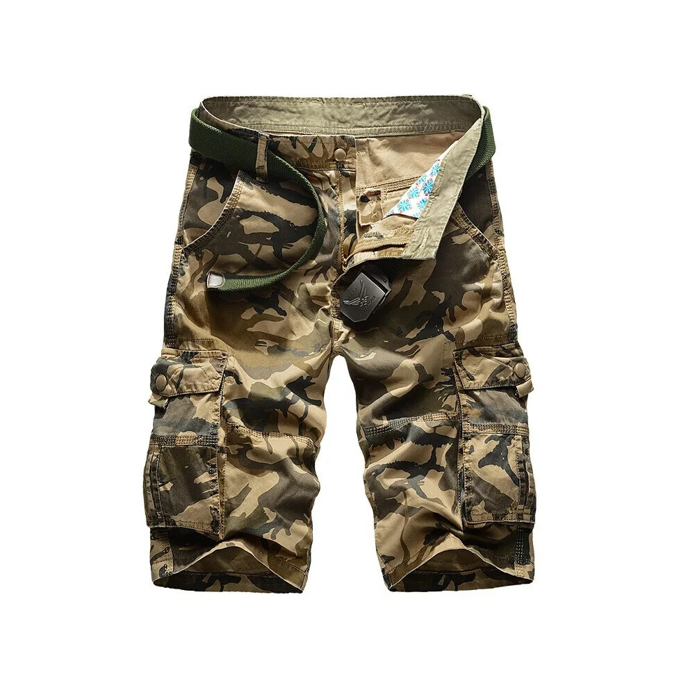 (Khaki Camo, 40) UK Mens Summer Army Camouflage Half Pants Shorts Casual Shorts Cargo Shorts